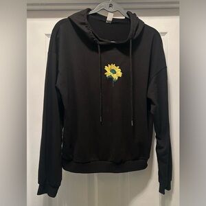 Black Hoodie with Sunflower Embroidery
